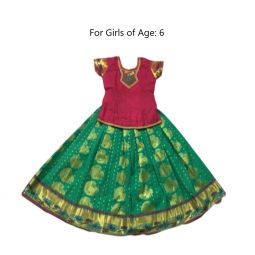 South Indian Lehenga skirt green & maroon - 24"